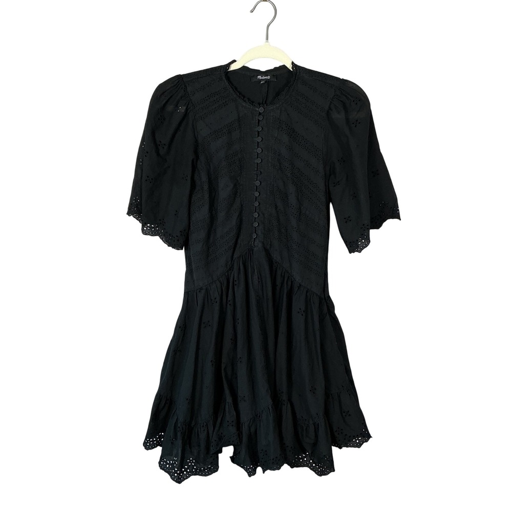 Madewell Black Eyelet Button Front Mini Dress with Pockets Size 0